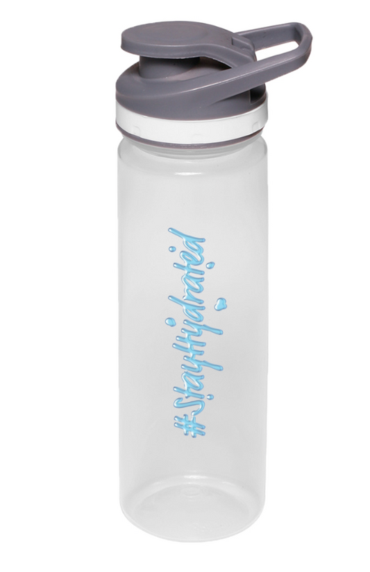 Product Details Of course we have a water bottle to help you #StayHydratd. Our signature accessory is an on the go, daily essential. BPA free Screw-on Caps Easy Carry Handle Flip Top Plastic Sports Bottles